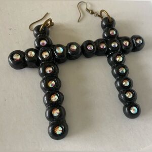 Black cross clay earrings